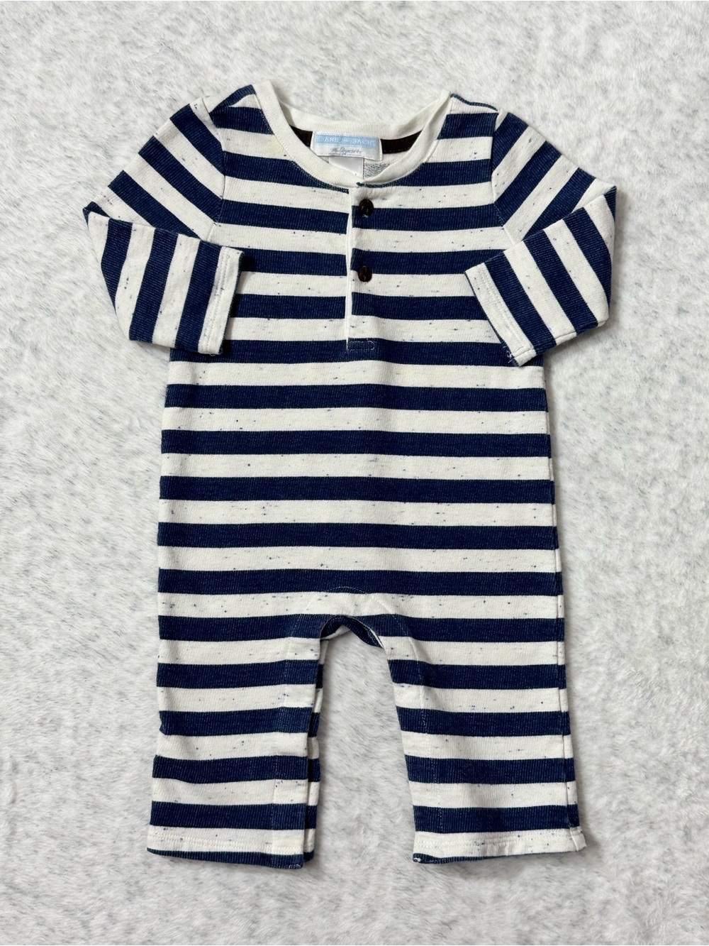 Janie and Jack Navy White Stripe Henley Romper 3-6M Baby Nautical Preppy